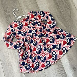 Mini Boden Dress cotton floral heart print girls Pink Blue (size 2-3Y) party